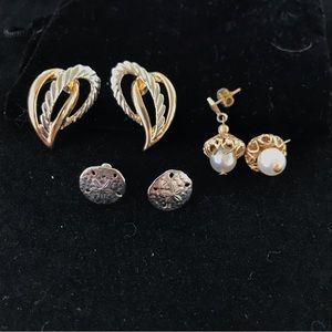 Lot of 3 metal vintage earrings-nature inspired designs
